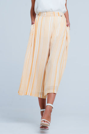 Q2 Pants Culottes in yellow stripe