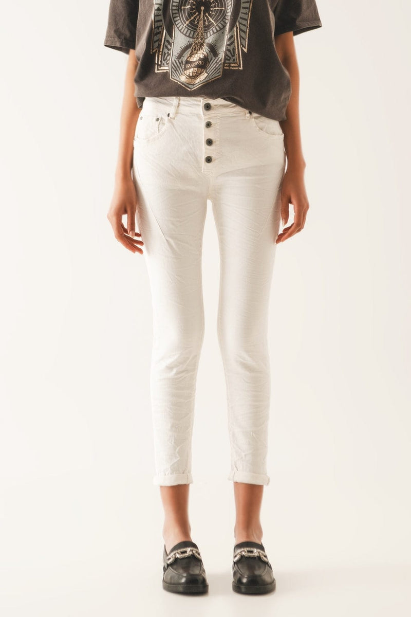 Q2 Pants Exposed buttons skinny jeans in cream