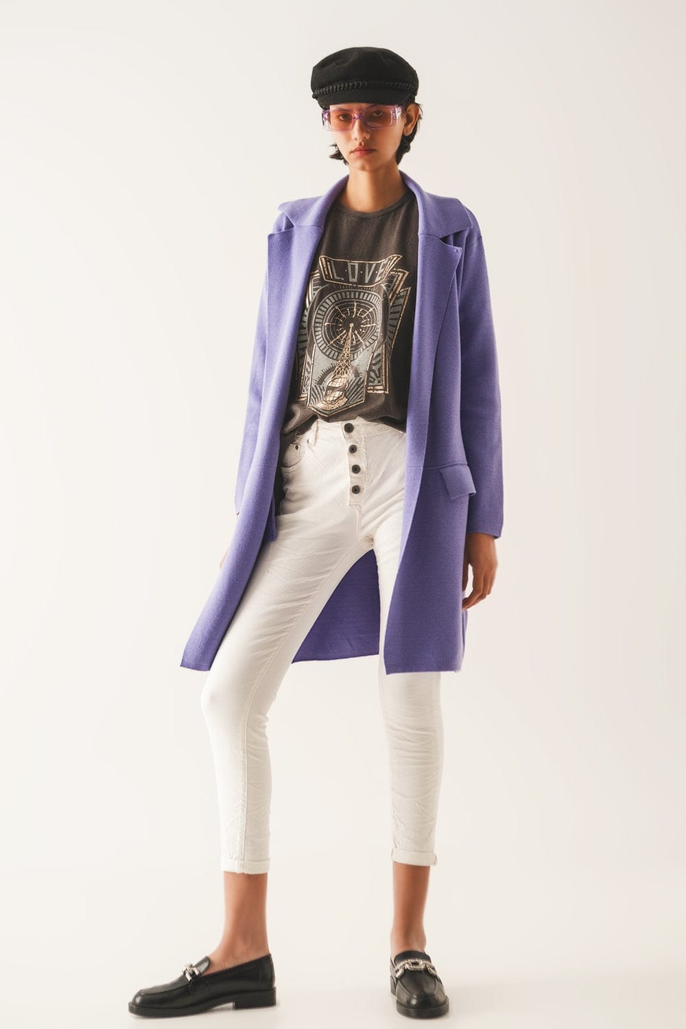 Q2 Pants Exposed buttons skinny jeans in cream