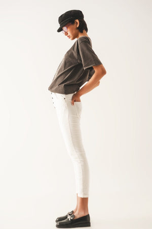 Q2 Pants Exposed buttons skinny jeans in cream