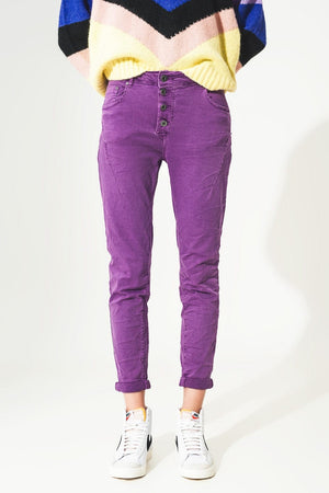 Q2 Pants Exposed buttons skinny jeans in purple