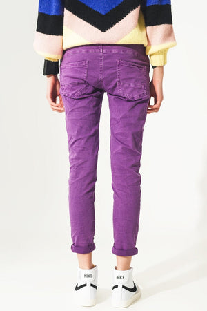 Q2 Pants Exposed buttons skinny jeans in purple