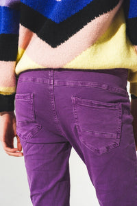 Q2 Pants Exposed buttons skinny jeans in purple