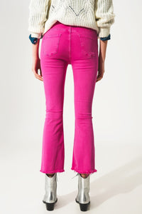 Q2 Pants Flare jeans with raw hem edge in fuchsia