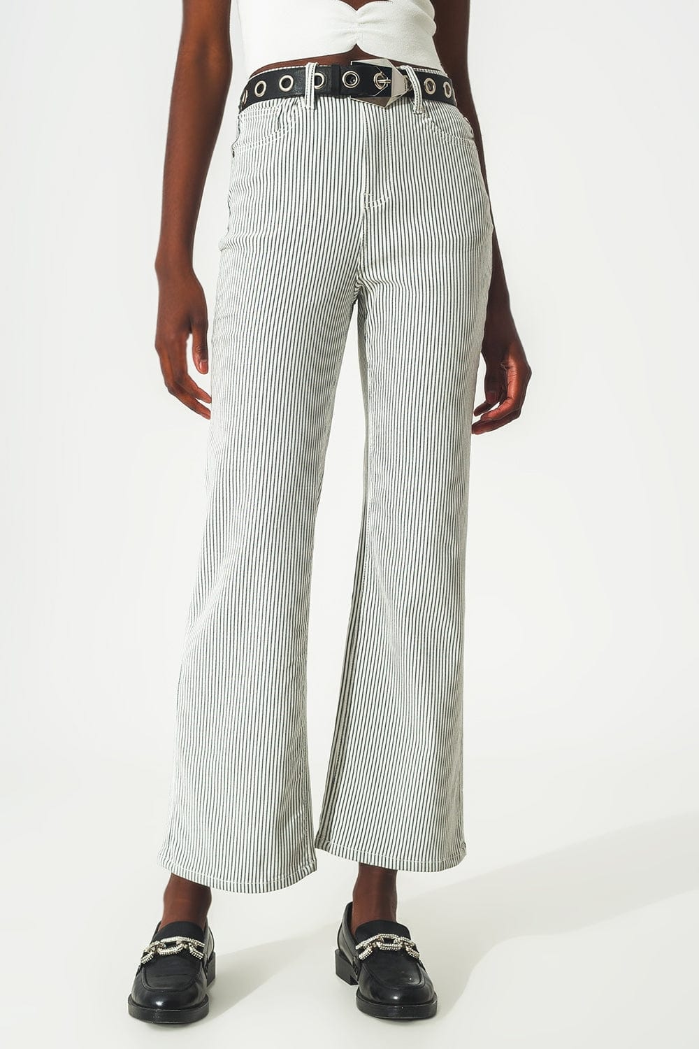 Q2 Pants Flared stripe pants in grey