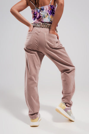 Q2 Pants High rise jeans with pleat front in pink