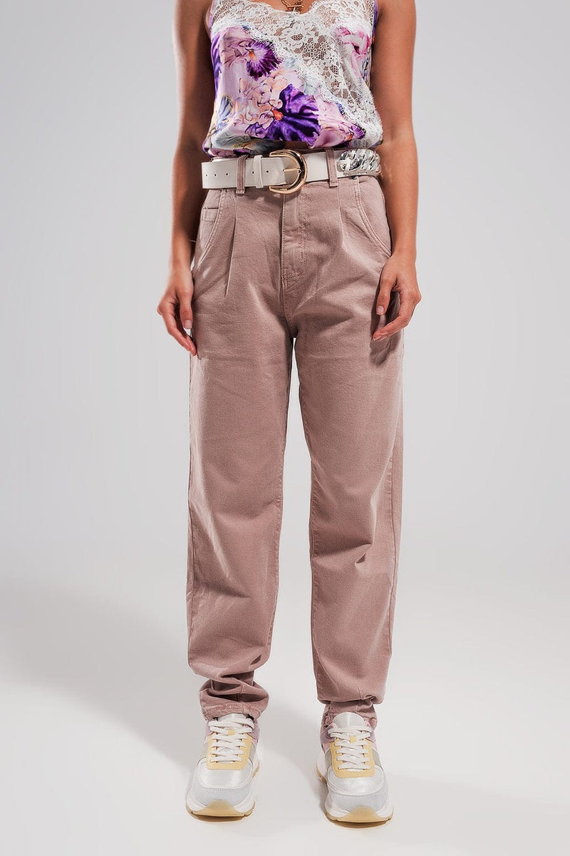 Q2 Pants High rise jeans with pleat front in pink