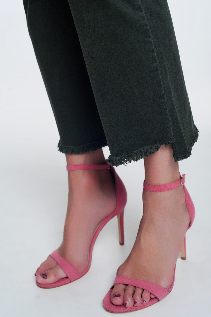 Q2 Pants High rise raw hem flared jeans in khaki