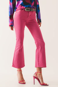 Q2 Pants High waist flare jean in pink