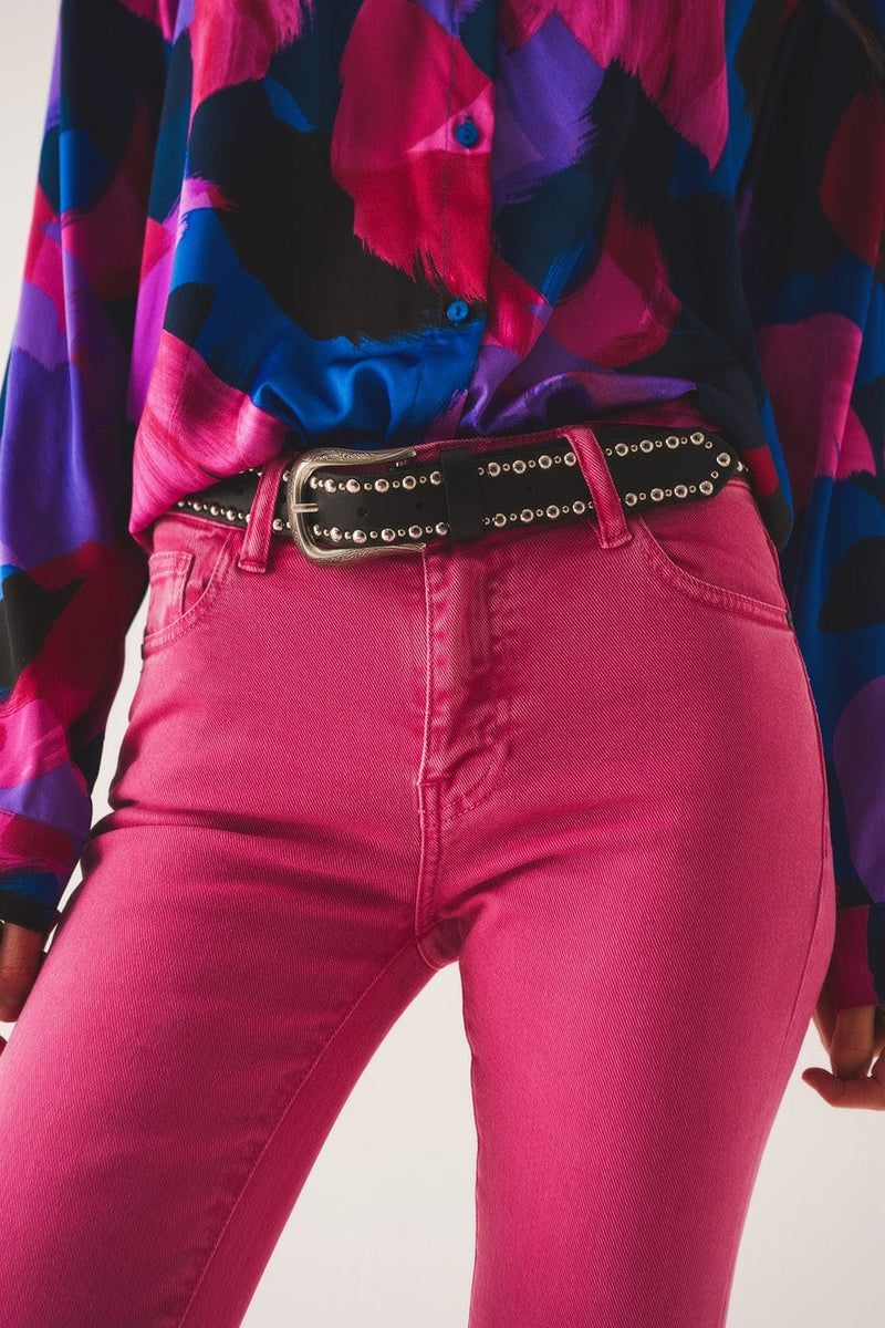 Q2 Pants High waist flare jean in pink