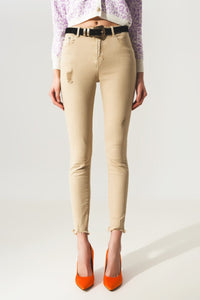 Q2 Pants High waisted skinny jeans in beige