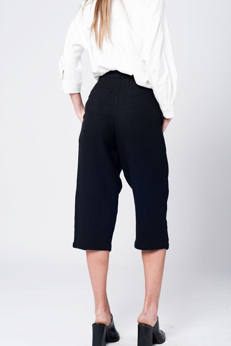 Q2 Pants Midi linen tweezer pants in black