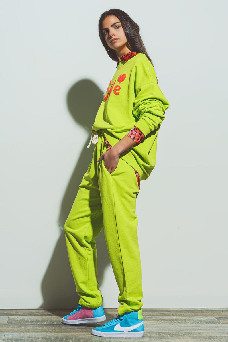 Q2 Pants One Size / Green / China Oversized Jogger with Tie Waist in lime