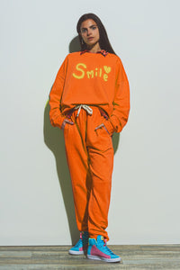 Q2 Pants One Size / Orange / China Oversized Jogger with Tie Waist in Bright Orange