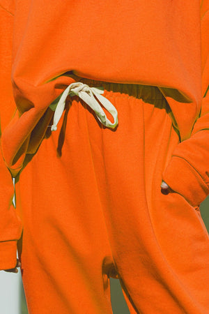 Q2 Pants One Size / Orange / China Oversized Jogger with Tie Waist in Bright Orange