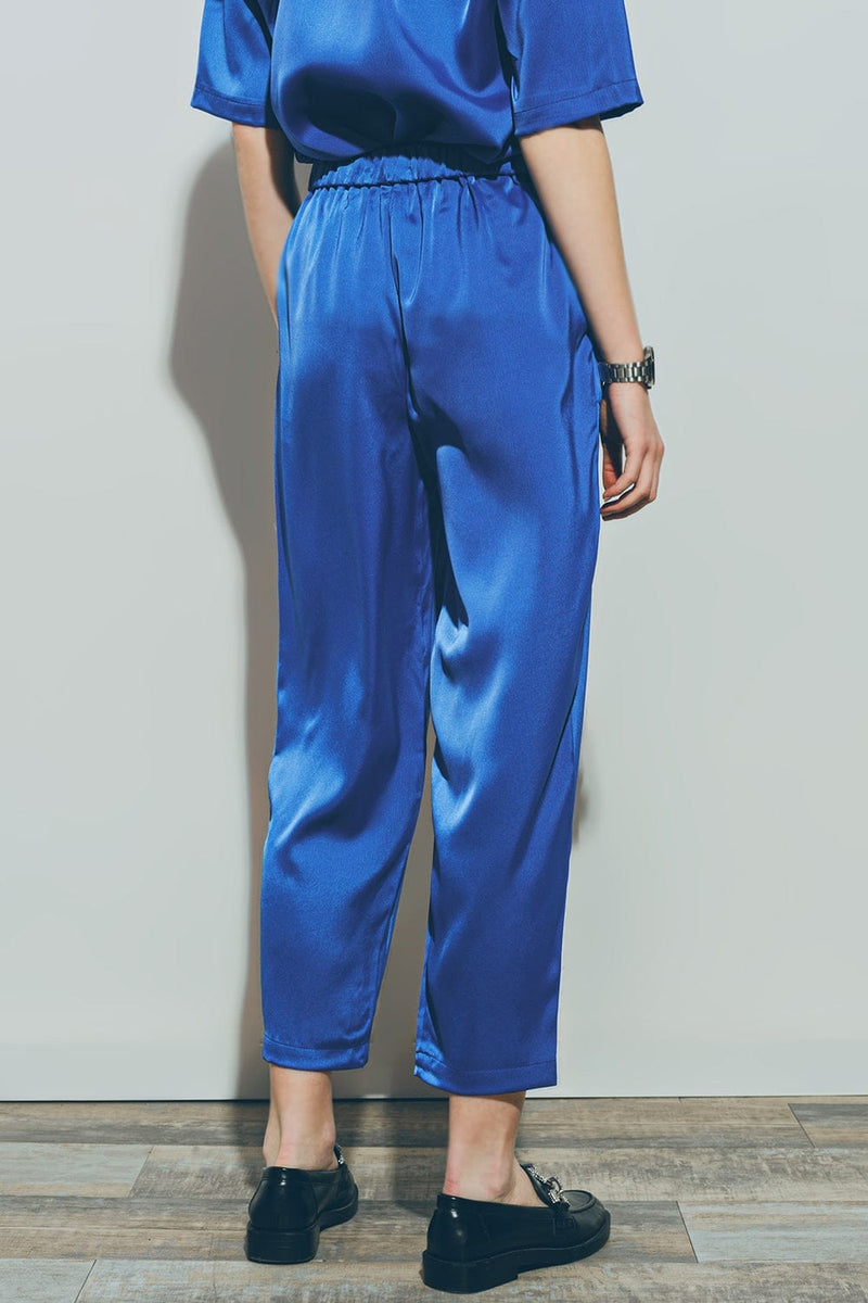 Q2 Pants Satin Cropped Pants in Blue