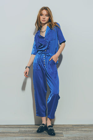 Q2 Pants Satin Cropped Pants in Blue