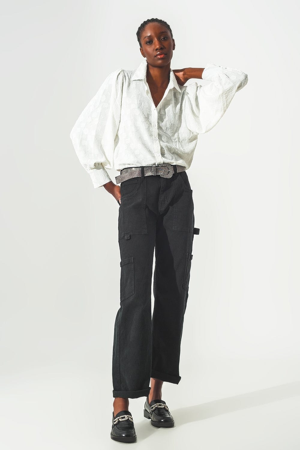 Q2 Pants Straight Leg Cargo Pants in Black