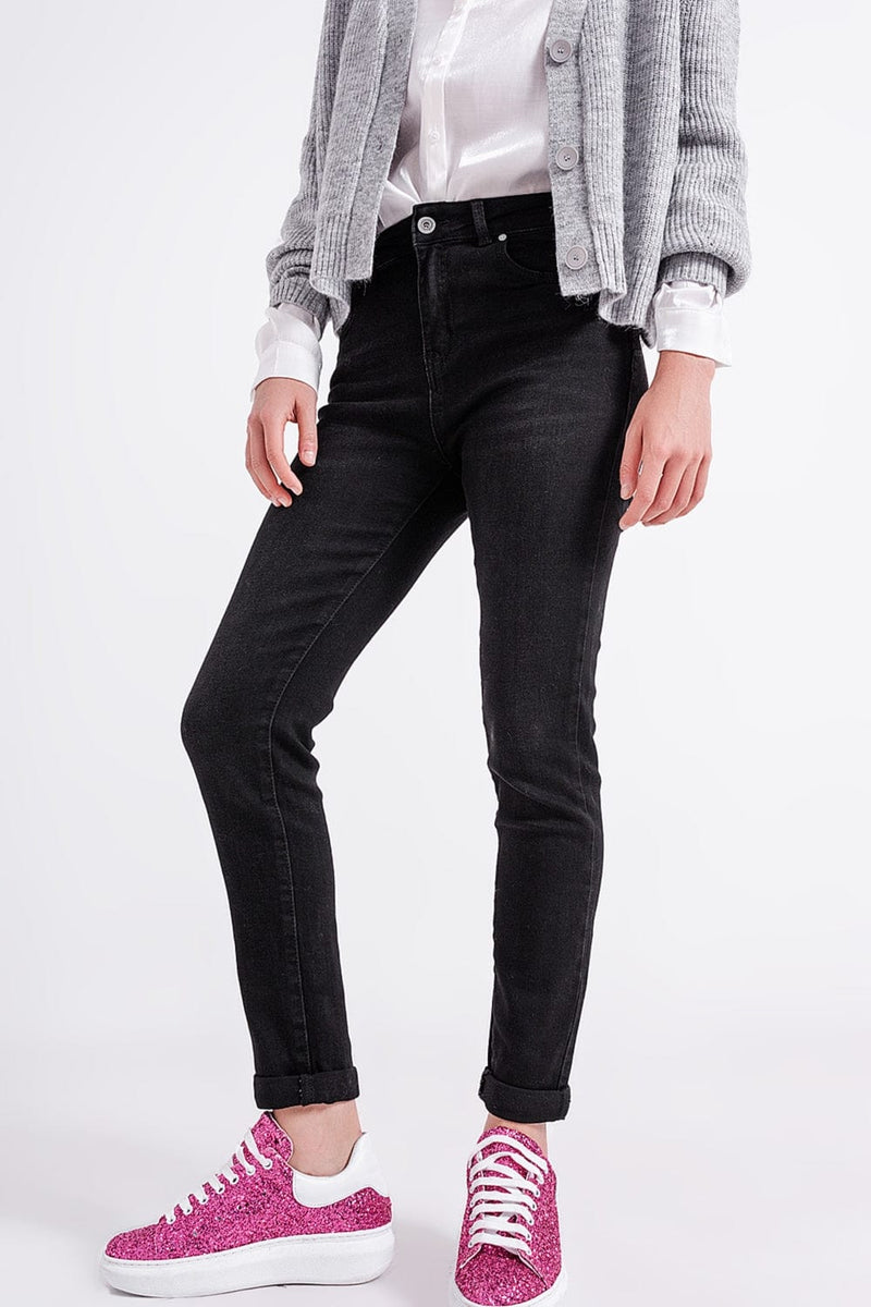 Q2 Pants Super high rise skinny leg jeans in black