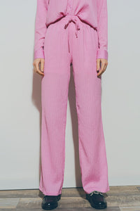 Q2 Pants Textured Wide Leg Pants in Pink