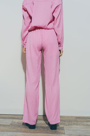 Q2 Pants Textured Wide Leg Pants in Pink