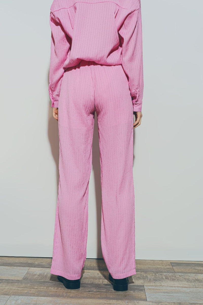 Q2 Pants Textured Wide Leg Pants in Pink