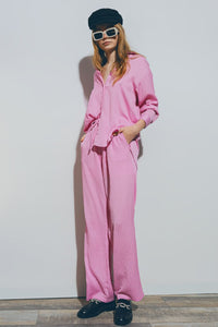 Q2 Pants Textured Wide Leg Pants in Pink