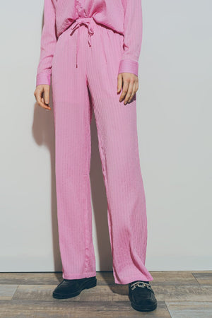 Q2 Pants Textured Wide Leg Pants in Pink