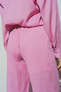 Q2 Pants Textured Wide Leg Pants in Pink