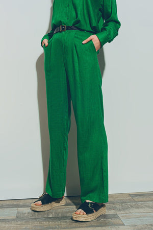 Q2 Pants Wide-legged pants in light cotton fabric in green
