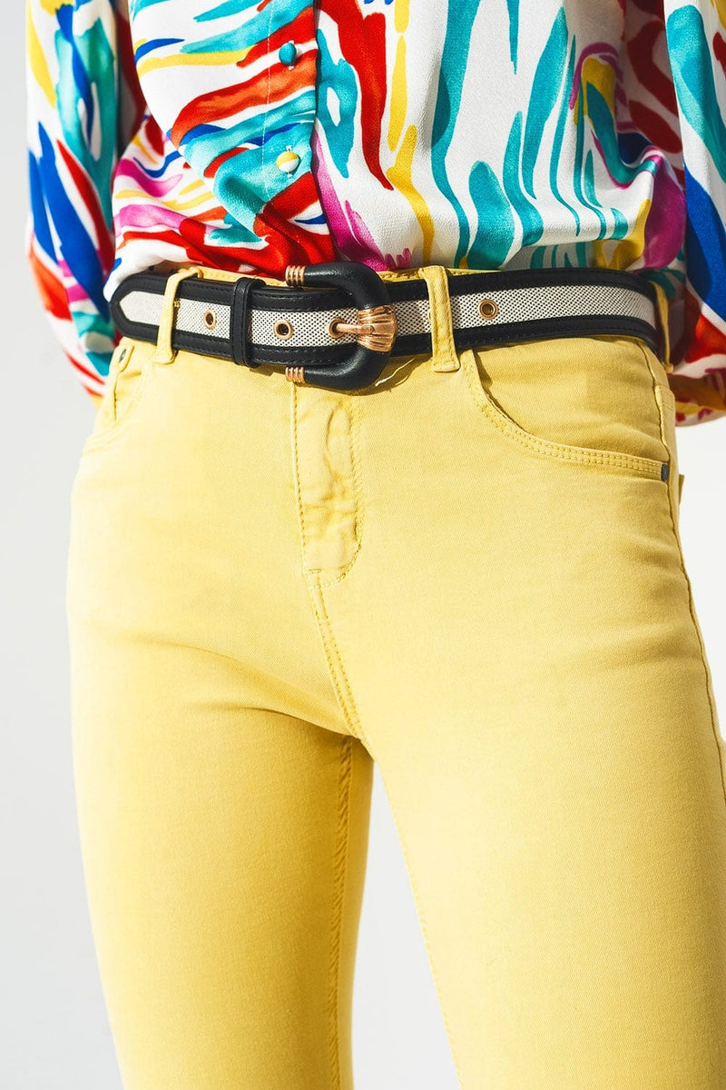 Q2 Pants Yellow ankle jeans with soft wrinkles