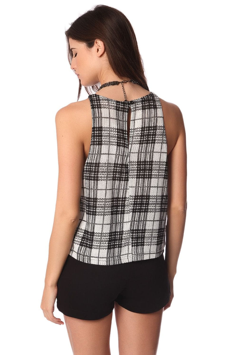 Q2 Shirts Black mono check smock top