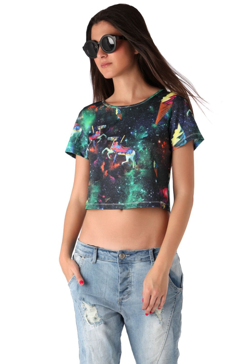 Q2 Shirts Crop top with illustrated print