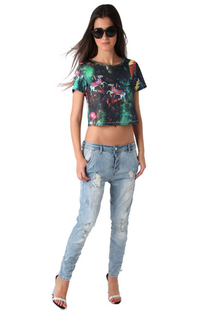 Q2 Shirts Crop top with illustrated print