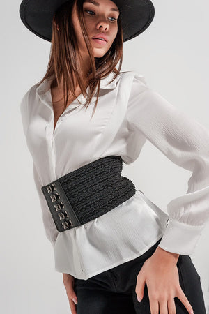 Q2 Shirts Ecru blouse with ruffle details