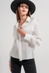 Q2 Shirts Ecru blouse with ruffle details