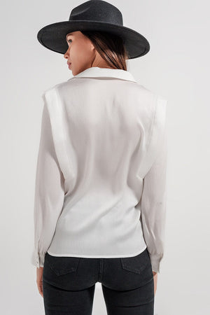 Q2 Shirts Ecru blouse with ruffle details