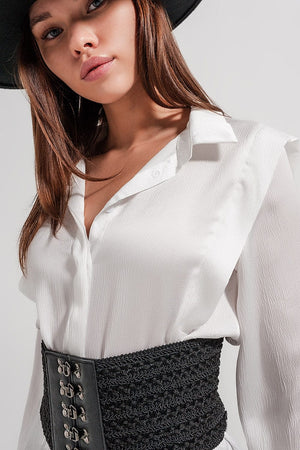 Q2 Shirts Ecru blouse with ruffle details