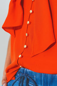 Q2 Shirts Halter Neck Top with Button Details in Orange