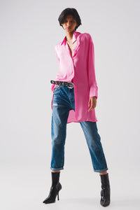 Q2 Shirts Long sleeve satin button front shirt in pink