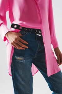 Q2 Shirts Long sleeve satin button front shirt in pink