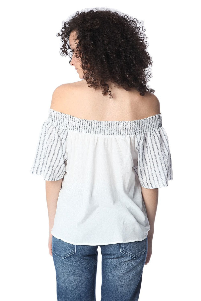 Q2 Shirts Navy boho off the shoulder top