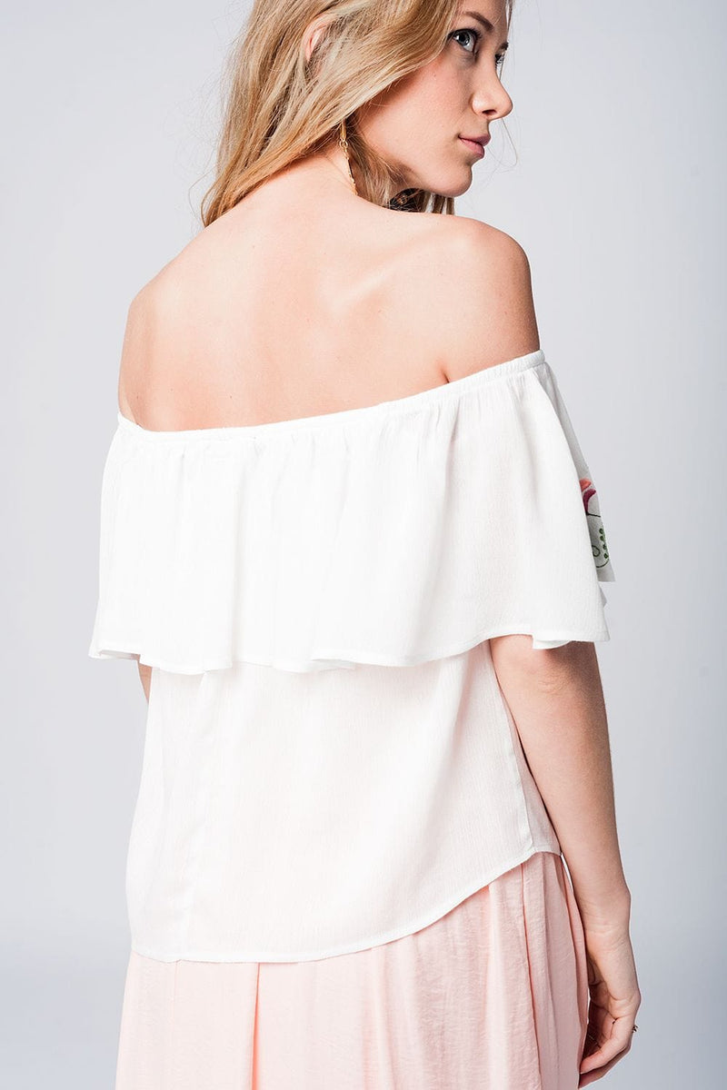 Q2 Shirts Off shoulder ruffle white blouse