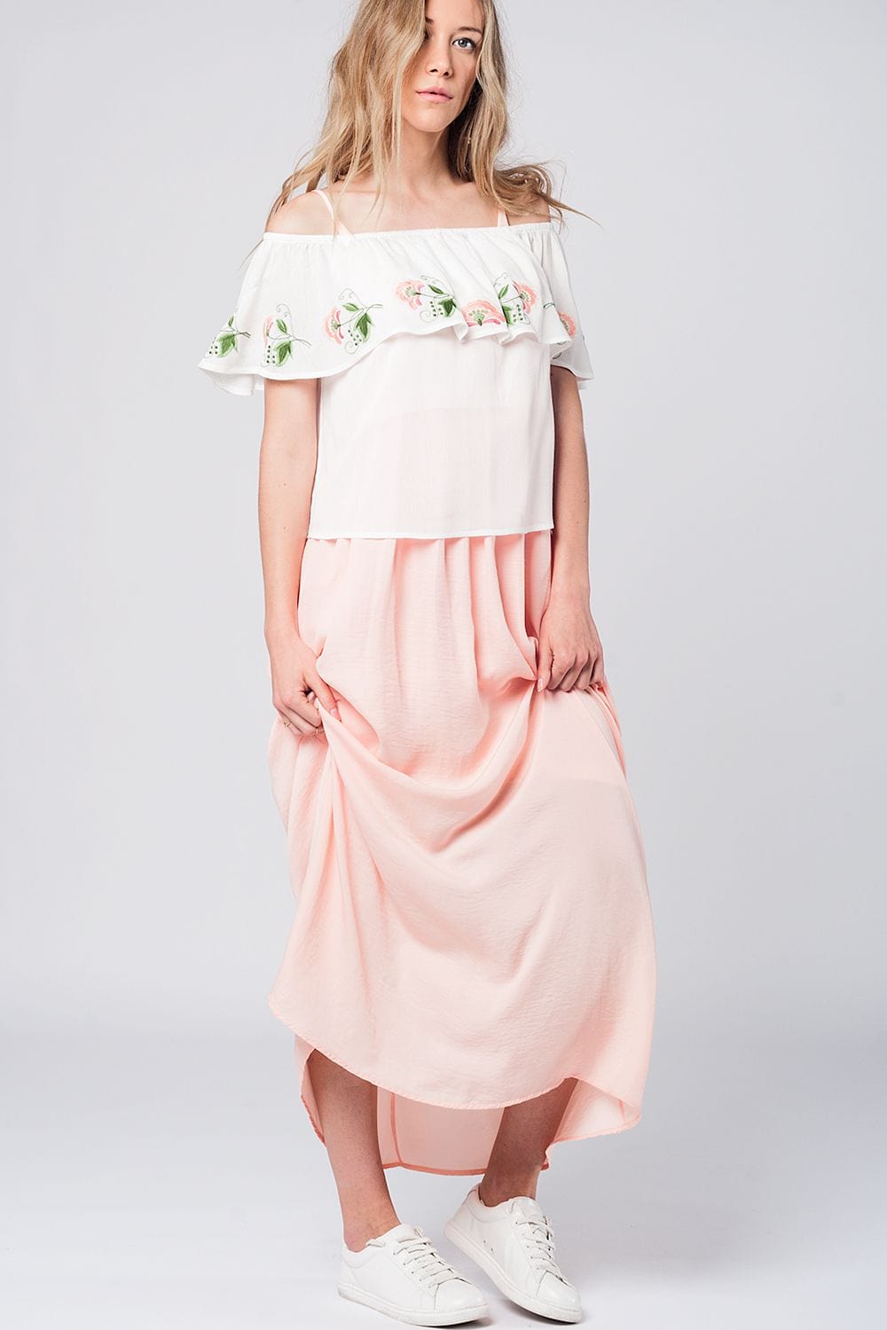 Q2 Shirts Off shoulder ruffle white blouse