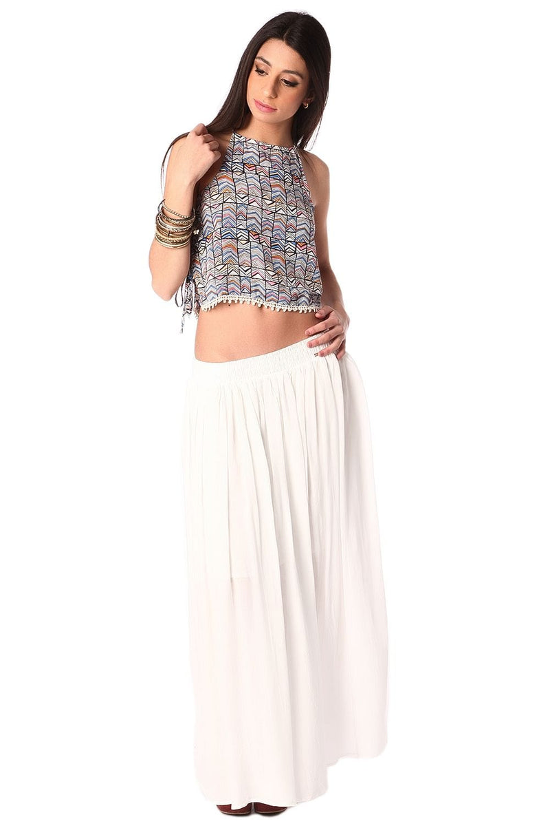 Q2 Shirts Pink printed crop top with lace up side detail