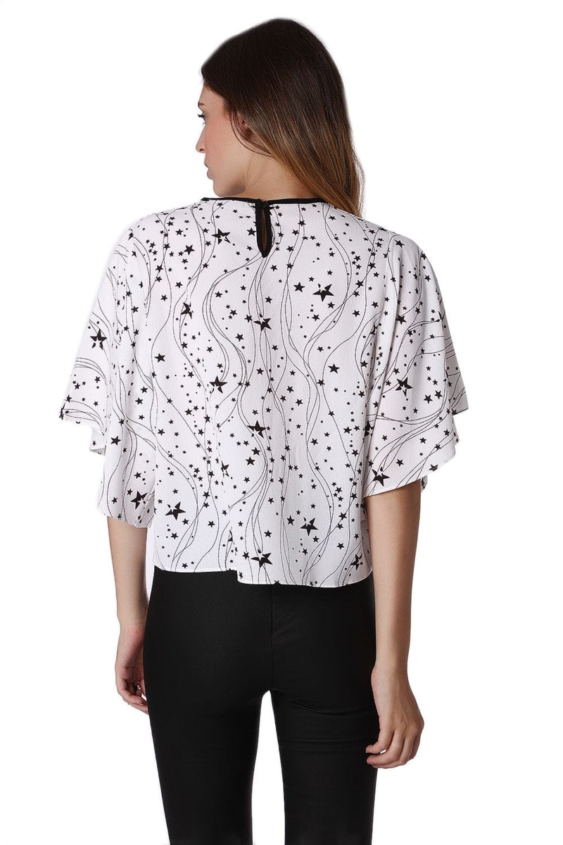 Q2 Shirts Relaxed Angel Sleeve Top In Black Star Print
