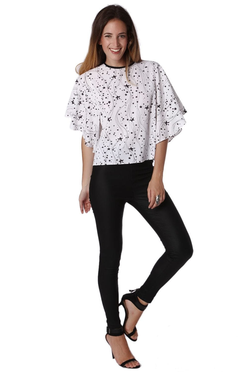 Q2 Shirts Relaxed Angel Sleeve Top In Black Star Print