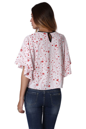 Q2 Shirts Relaxed Angel Sleeve Top In Black Star Print