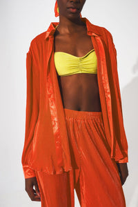Q2 Shirts Relaxed pleated satin shirt in orange