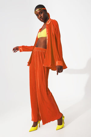 Q2 Shirts Relaxed pleated satin shirt in orange